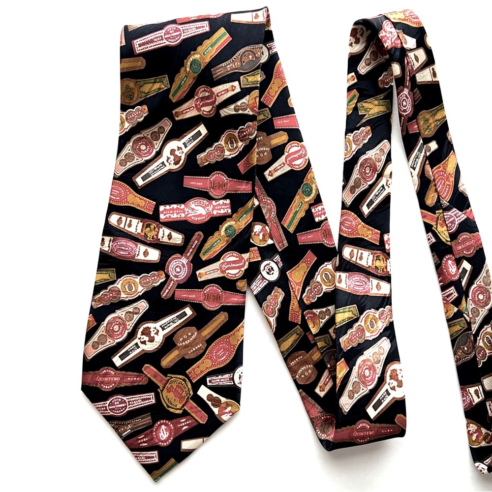 Museum Artifacts Cigar Labels 100% Silk Necktie Tie Habana Tobacco Navy …
